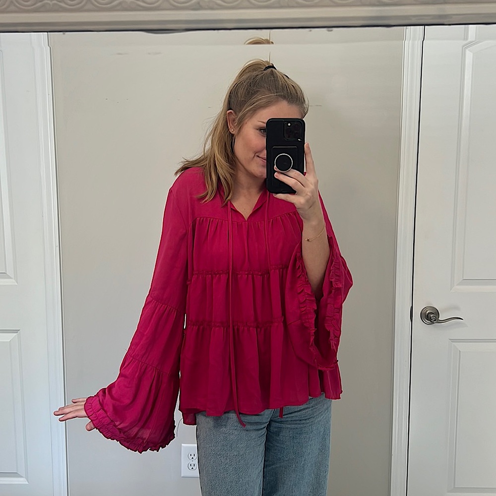 Pink Princess Sleeve Long Sleeve Blouse
